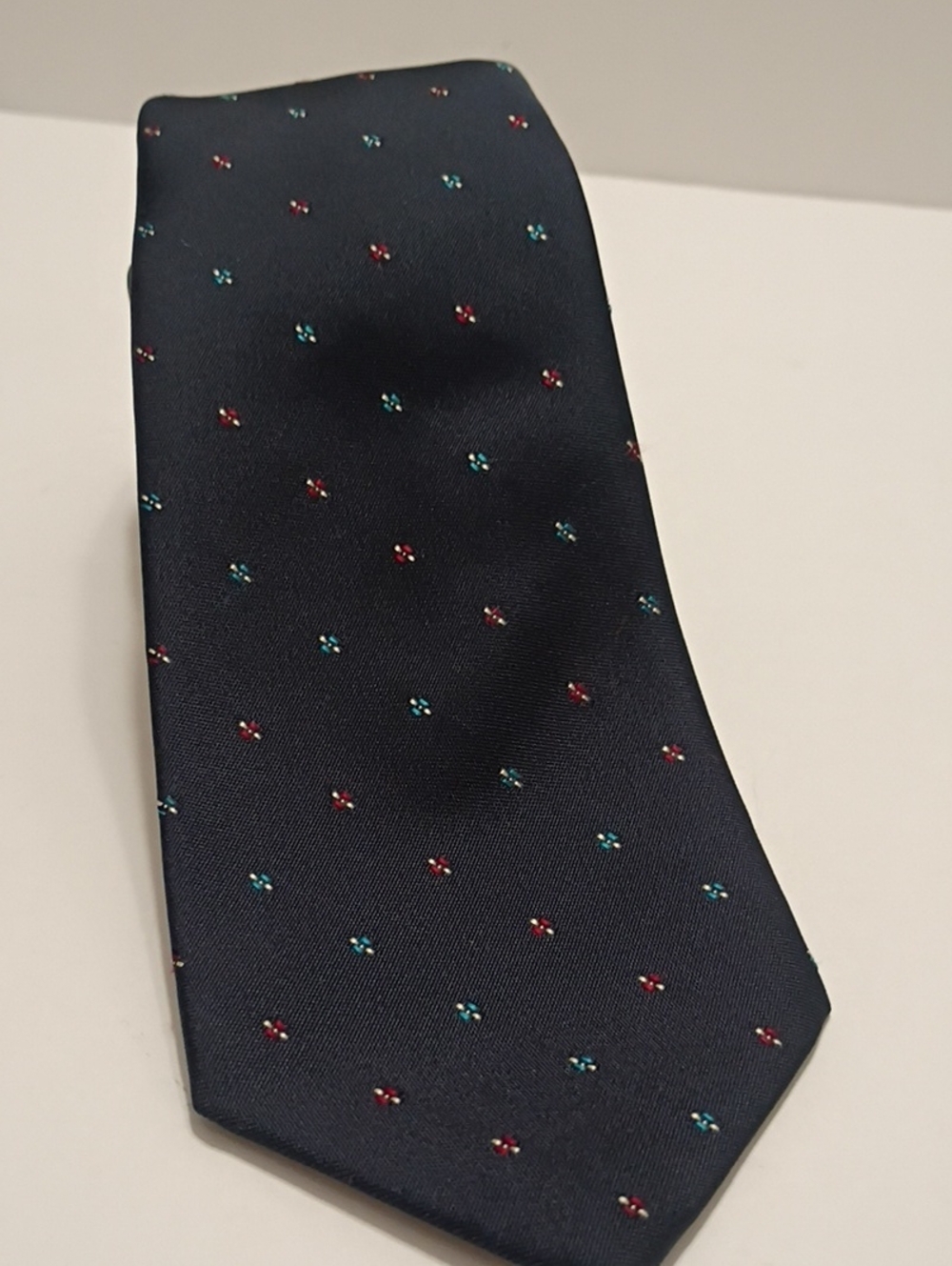 Men's Navy Tie with Red and Teal Microdots 54"